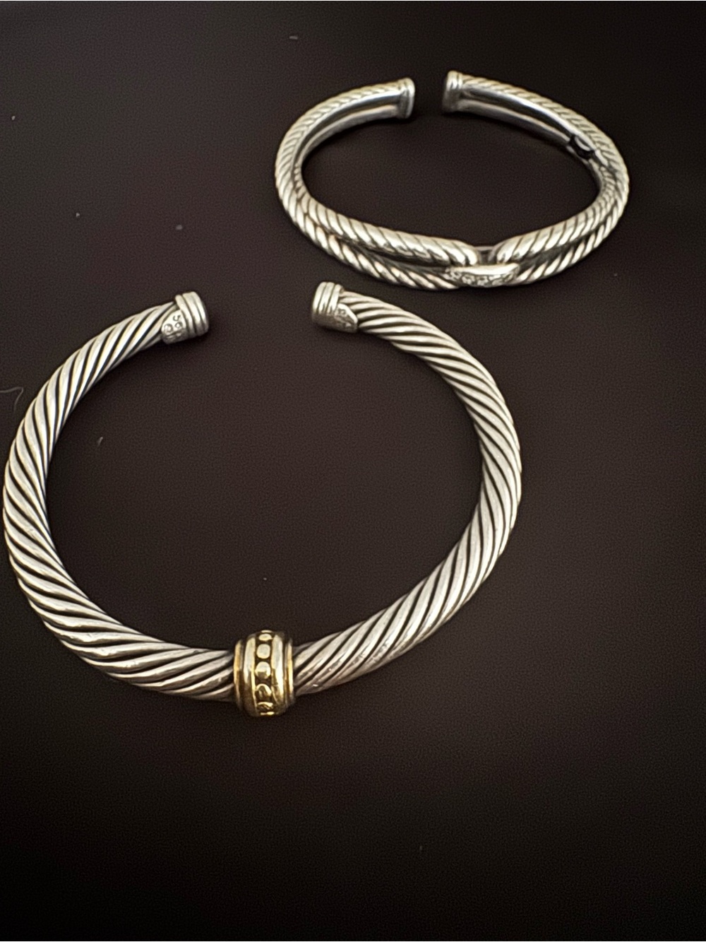 David Yurman Sterling Cable Cuff Bracelet with Gold/Diamonds